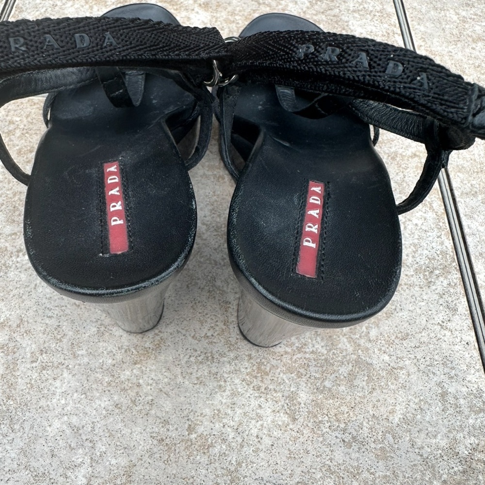 Prada  Black Woman's Lacquere Platform Wedges Italy Shoes Sandals Size 36,5 - Picture 9 of 15